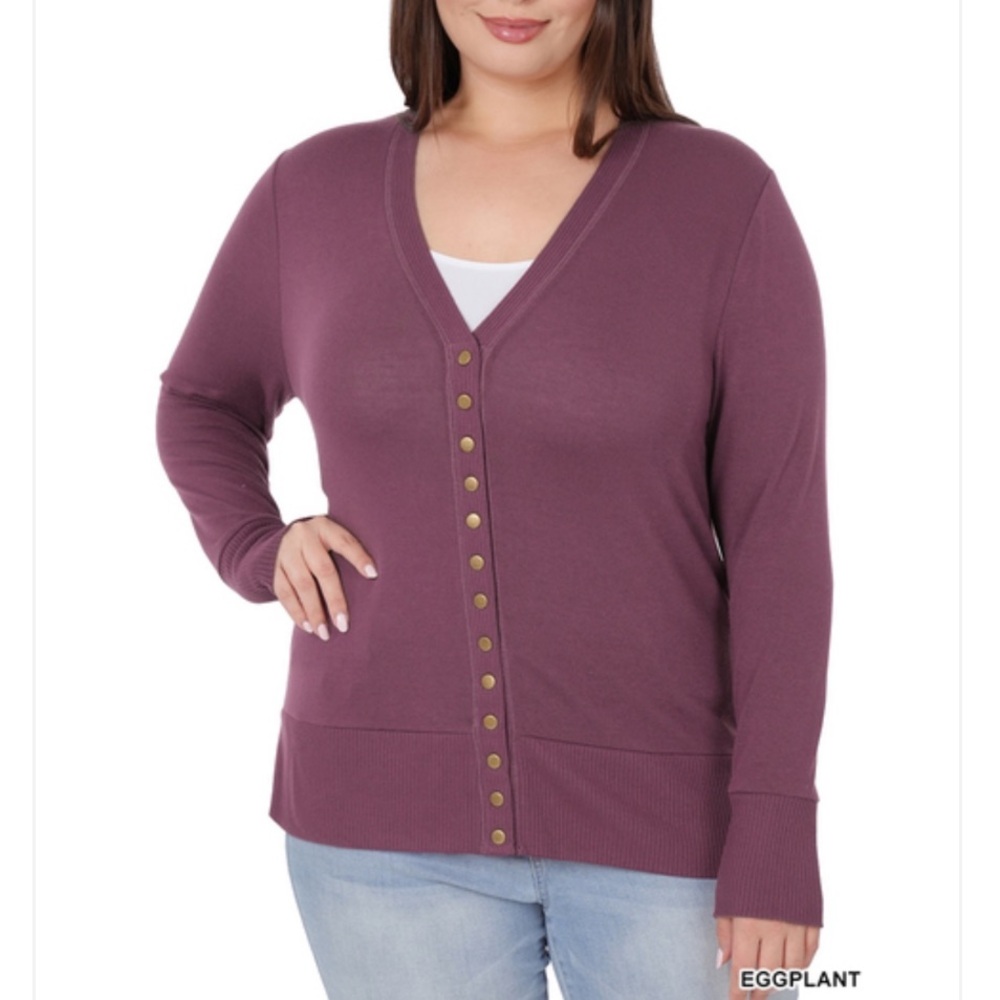 ZENANA
Long Sleeve Snap Button V-neck Sweater Cardigan - Picture 12 of 12